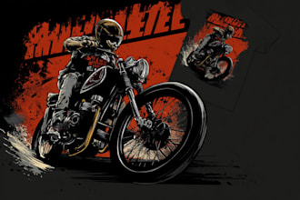 draw vector art cartoon t shirt from your motorcycle