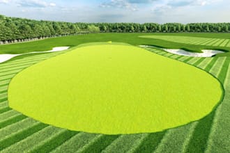 replan 3d golf course design, bunkers, par 3, golf hole,water hazards,cgi render