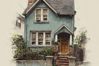 do an watercolor house portrait