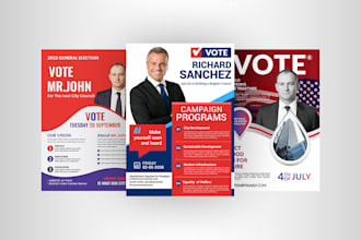 design professional political flyers, campaign posters, and election banners