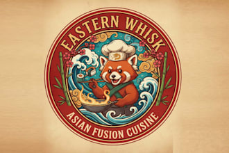 create asian fusion restaurant mascot logo design with your company