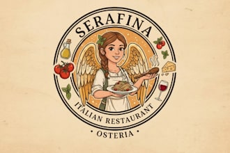 draw serafina italian restaurant osteria mascot logo design
