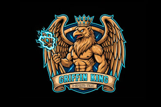 design wonderful griffin king e sport mascot logo design with 1 day delivers