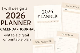 design a 2026 2027 planner calendar journal editable digital or printable plan