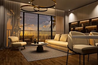 remodel villa interior, modern chic, open concept living,functional space render