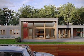 remodel cozy vacation house exterior,high end leisure space, landscape rendering