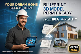 design full house blueprint, home architectural design, 3d model and permit