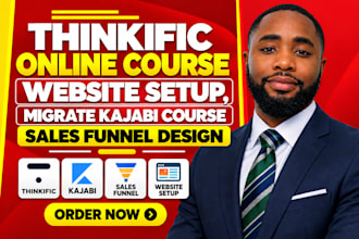 setup thinkific online course website, migrate kajabi course sales funnel design