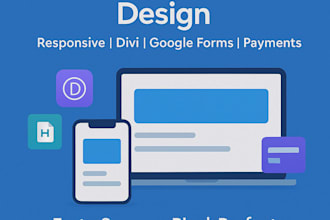do front end website design responsive web, divi builder, google forms, payments