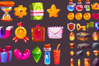 create unique cartoon game icon design, props items, skill icon, 2d game ui icon
