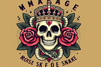 make vintage skull rose crown snake logo