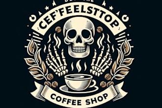 design vintage skeleton coffee shop logo