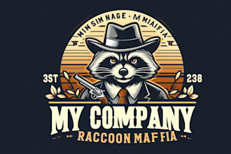 design premium vintage raccoon mafia mascot logo t shirt design