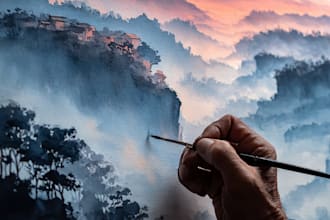 draw watercolor drawings of landscape designs or home gardens