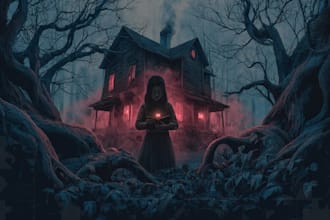 draw dark art, horror,  haunted house or skull llustration