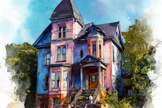 do an watercolor house portrait