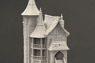 model and render 3d medieval castles,3d terrain fantasy style,lifelike rendering