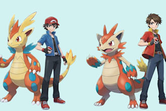 draw custom fakemon art, unique pokemon character fusion, pokemon trainer sprite