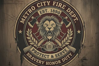 design a vintage firefighter logo with classic heroic style