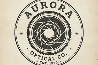 design a vintage photo lens logo with classic photography charm