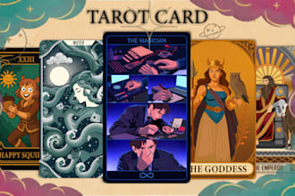 illustrate tarot card design, healing tarot card deck design
