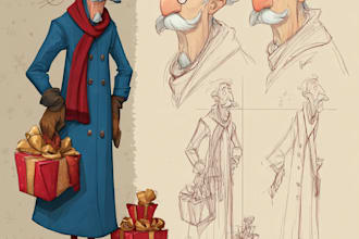 draw and design a christmas family group cartoon