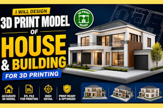 design 3d print model of house, building for printing