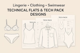 design lingerie clothing swimwear technical flats sketch techpack designs
