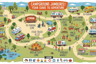 design rv campground, event map, festival map, travel map, tourist map