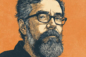 draw a portrait drawing in linocut illustration