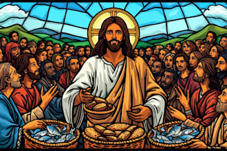 do christian story and biblical illustration, bible themed and cover design art