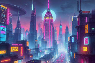 draw illustration of futuristic cyberpunk city