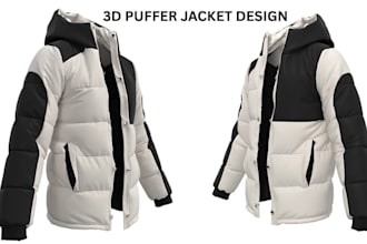 create 3d hoodie puffer jacket bomber jacket design, cgi 3d render and animation