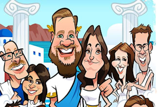 draw a funny family caricature portrait in cartoon style