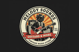 create music store vintage logo design with unlimited review