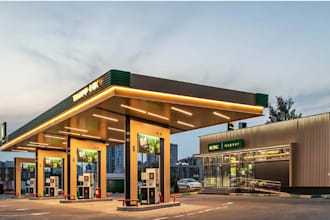 design modern 3d gas station architecture, rendering, layout plan