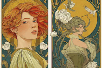 draw a vintage portrait in art nouveau bohemian style