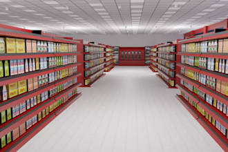 design 3d supermarket, boutique, complex,salon, mini mart, gas station, car park