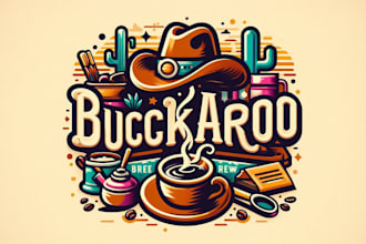 design a unique buckaroo brew logo with western vintage style