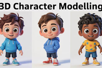 create cute 3d character modelling and cartoon character in pixar style