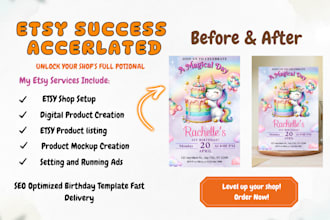 do etsy shop setup, etsy digital products, birthday invitation, baby shower
