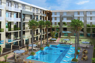 create 3d swimming pool design plan and realistic rendering