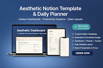 build customized aesthetic notion template, daily planner and notion dashboard