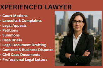 draft court motions, lawsuit, complaint, petitions, appeal, summon, case briefs