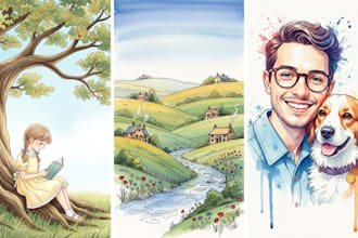 aquarell kinderbuchillustration für kinderbuch geschichtenbuch, buchillustration