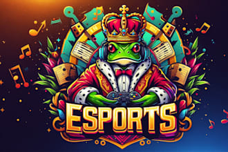 create vintage sport music frog king logo with text with any file