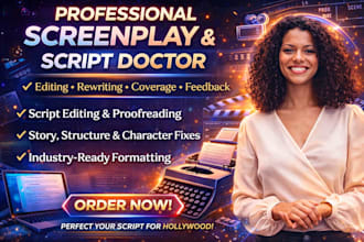 write a professional screenplay, movie script, film script or TV series pilot