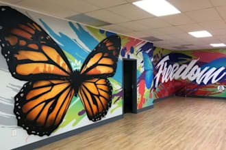 do custom mural art, doodle wall art, graffiti and comic mural, wallpaper design