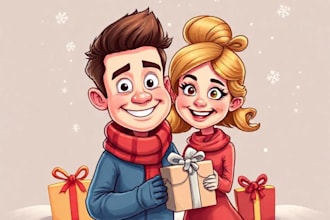 draw awesome cartoon caricature for gift, christmas card