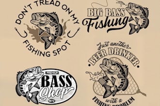 design a rugged fishing and hunting logo with vintage style
